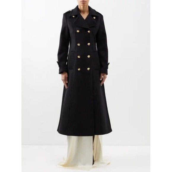 NWT Nili Lotan Women Gaston Coat 00 Black Long Luxury Wool Gold Buttons Military